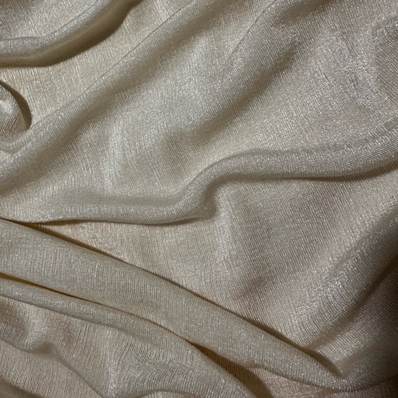 One Shoulder Drapped Shiny Cream Off White Top - Picture 2 of 2